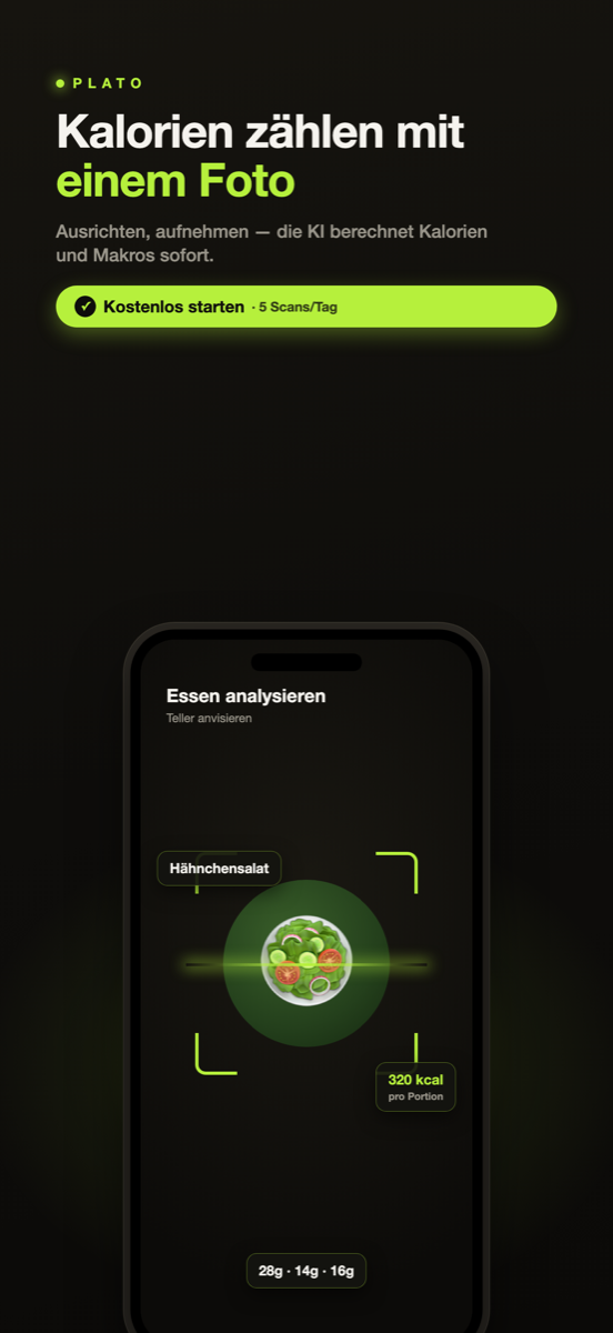 Plato-Startbildschirm: Kalorien per Foto zählen