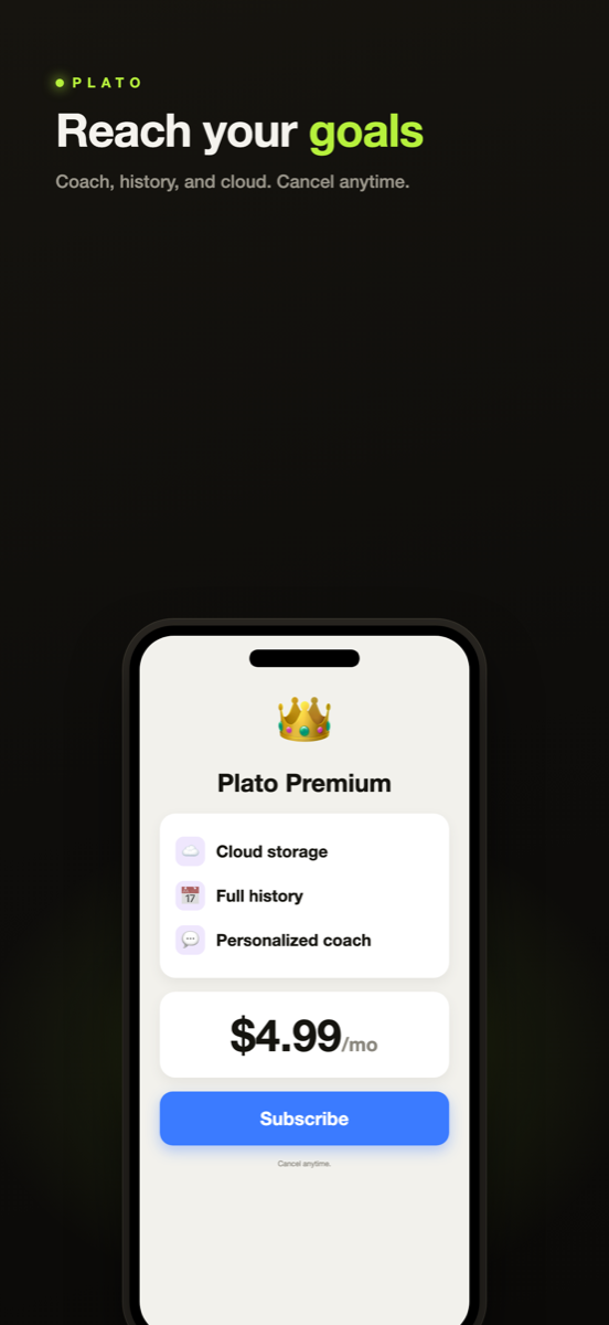 Plato Premium screen with the personalized coach
