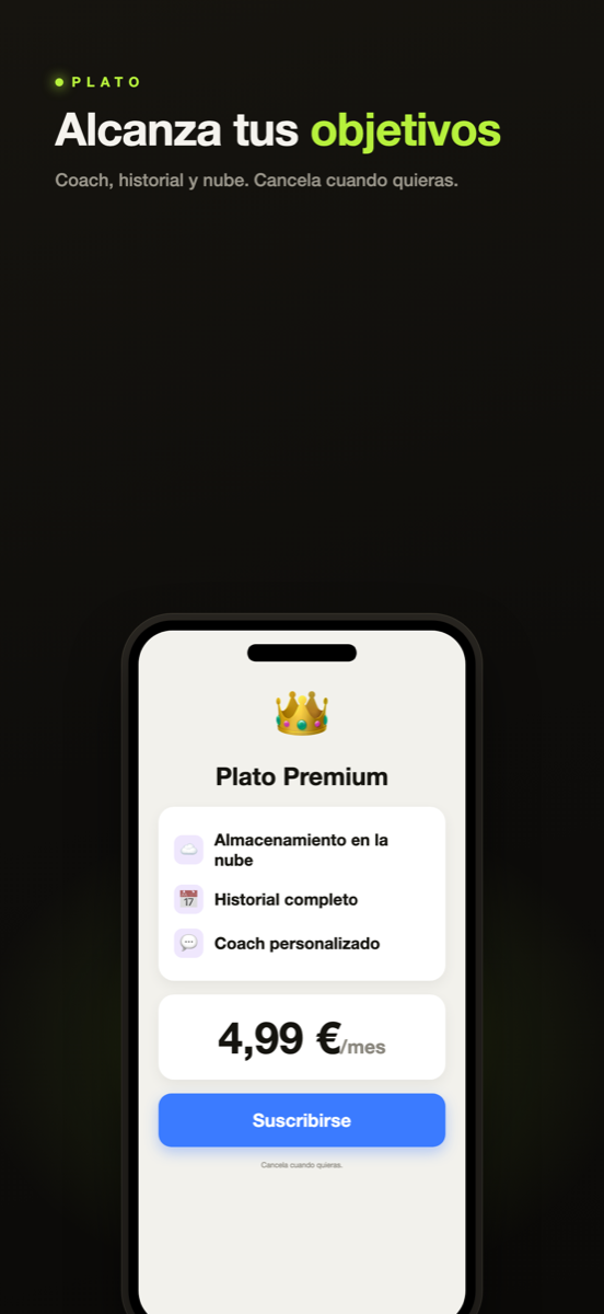 Pantalla de Plato Premium con el coach personalizado