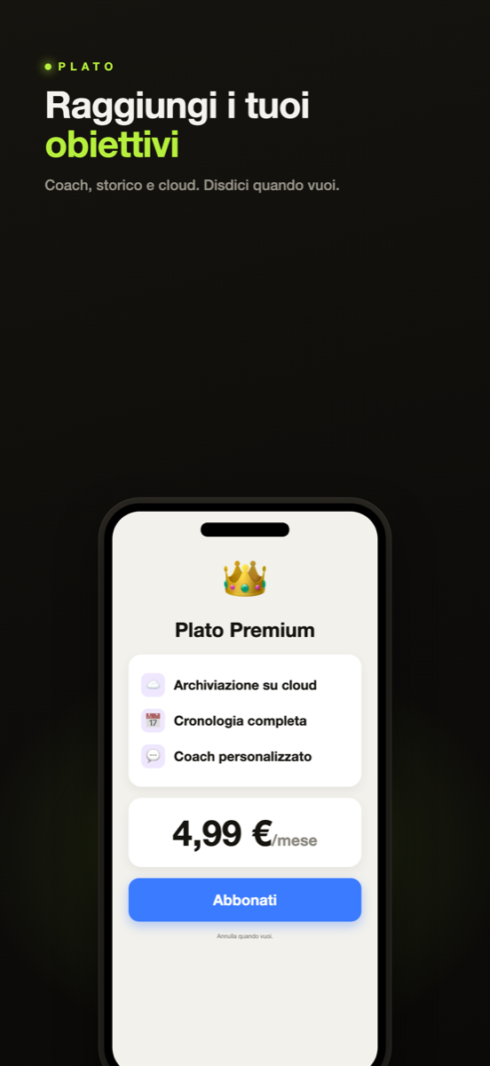 Schermata di Plato Premium con il coach personalizzato